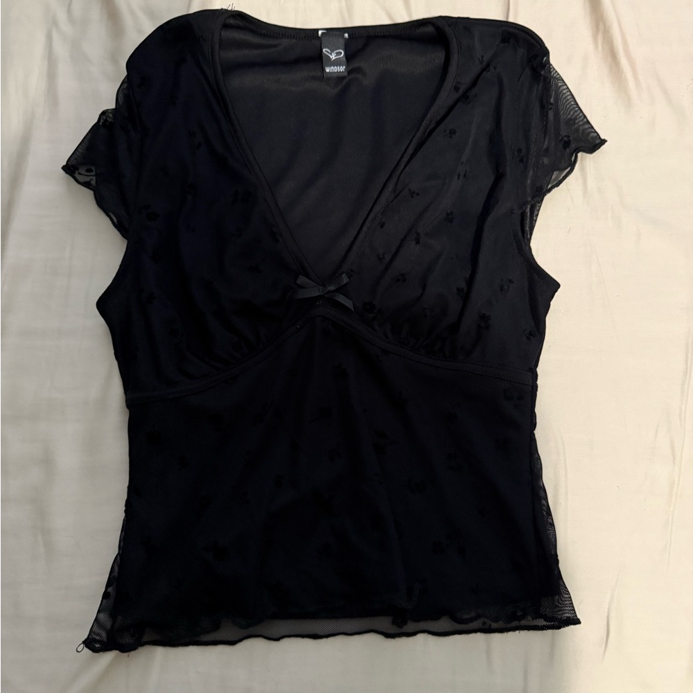 Windsor Black Sheer Blouse with Bow Detail
